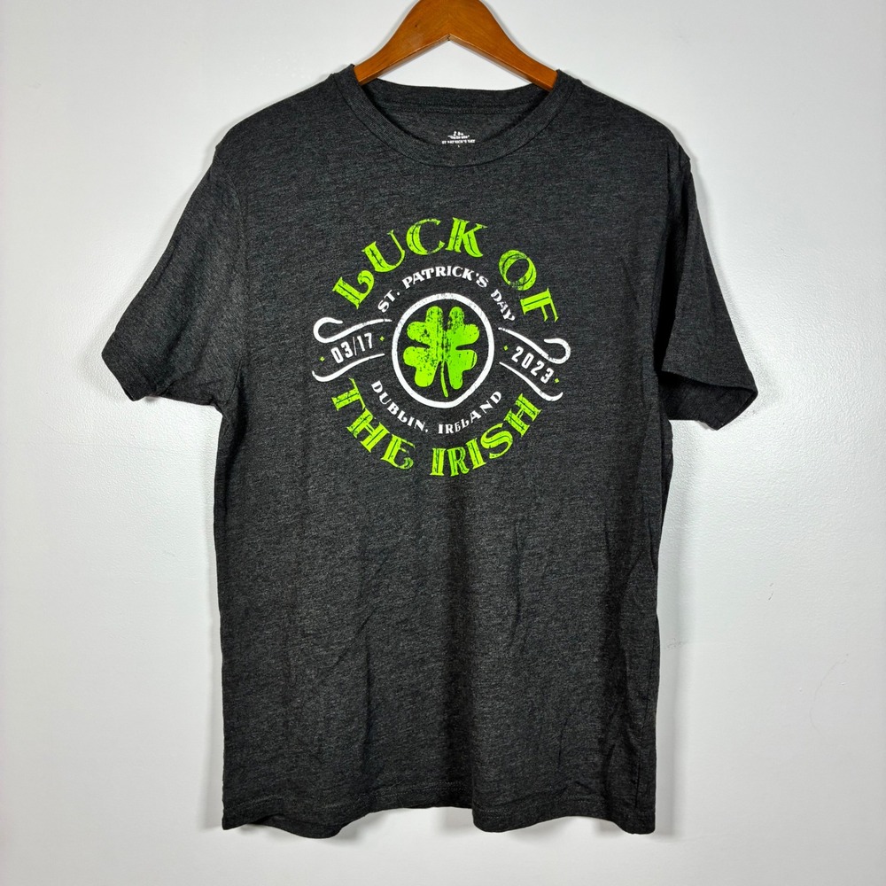 T-Shirt L Gray Luck of the Irish St Patricks Day 2023 Tee Shamrock Ireland